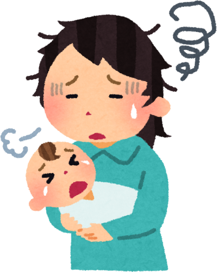 Illustration of Exhausted Mother Holding Crying Baby
