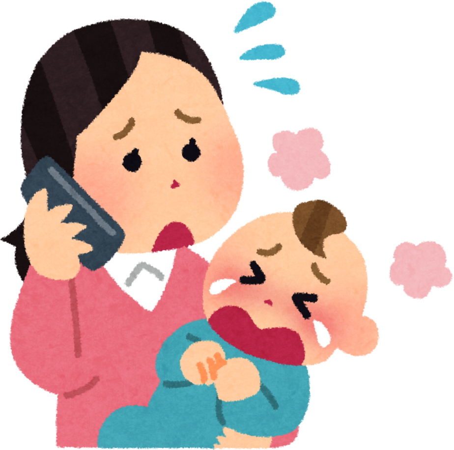 Illustration of a Worried Mother Calling the Doctor While Holding a Crying Baby